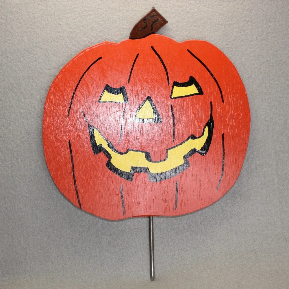 Unbranded Wooden Pumpkin Decor Orange Jack-O-Lantern Yard Stake Rustic Halloween